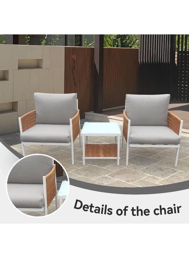 YIYAN 3-Piece Indoor-Outdoor Rattan Bistro Set, All-Weather Balcony Furniture with Side Table for Patio & Porch - Image 4